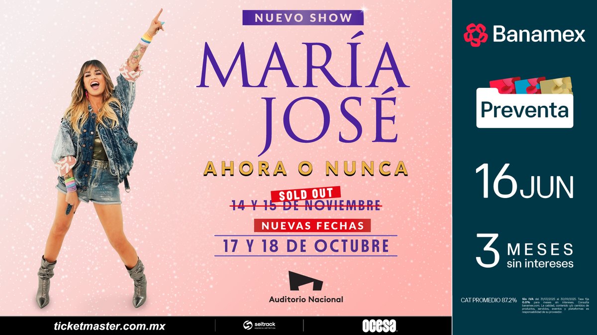 EnPOPados's tweet image. María José suma dos fechas más a su nueva gira "Ahora o Nunca": canalenpopados.blogspot.com/2025/06/maria-… @lajosa  #MariaJose #AhoraONunca #AhoraONuncaTour @AuditorioMx  #AuditorioNacional @Ticketmaster_Me  @ocesa_total  @aldo._.patricio @mbarrerao @rafagaroquera @seitrack @erehewitt 

#EnPOPados