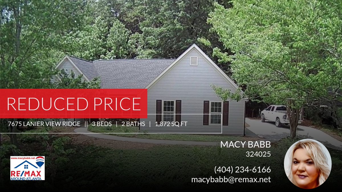 MacyBabb's tweet photo. 📍 Reduced Price 📍 This recently reduced home at 7675 Lanier View Ridge in Cumming won't last long, so, don't wait to set up a showing! Reach out here or at (404) 234-6166 for more information!

Macy Babb
Re/Max Around Atlan... https://t.co/miOZY2pooj https://t.co/NBCvRMKQ4u