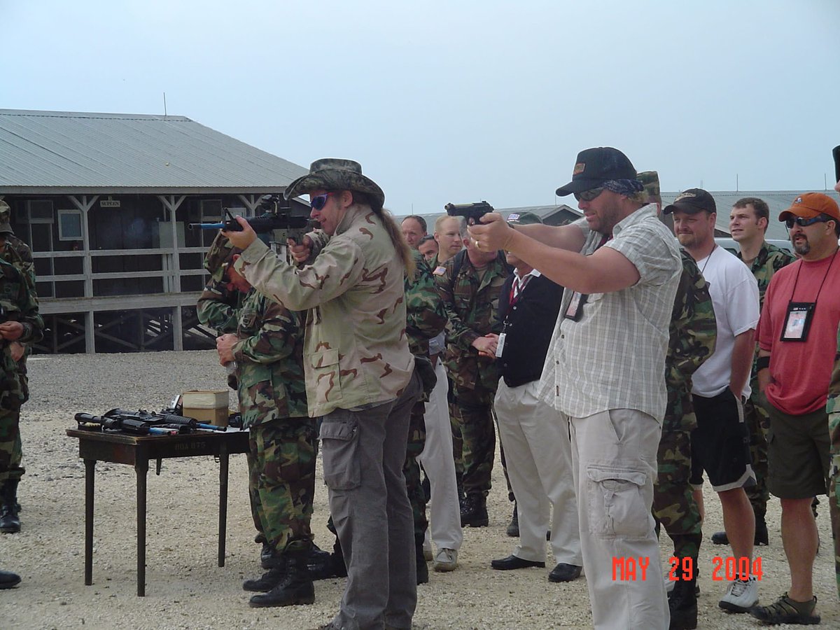 LTCPhilMoran's tweet photo. @TedNugent @RealAmVoice @TedNugent with guns and the late great Patriot Toby Keith with guns. Thanks for your visit to the Red Bulls in Kosovo back in2004 https://t.co/r1Pcfo4X9F