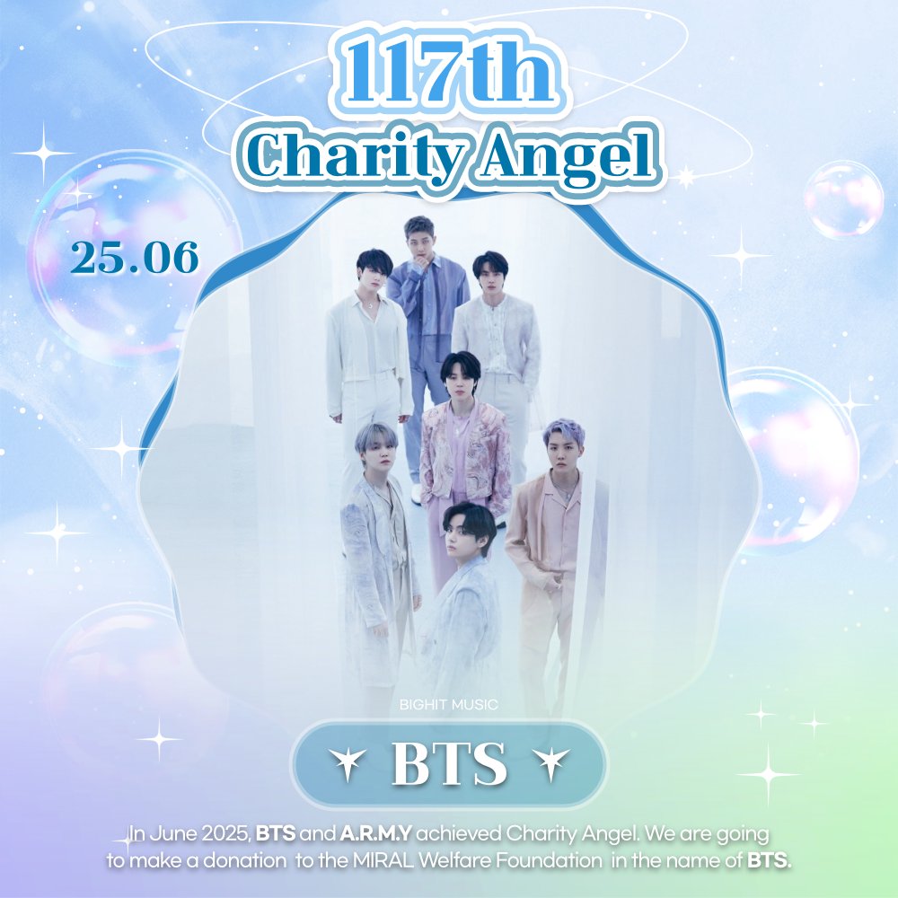 117th #CharityAngel👼

🎉Congratulations!

✨#BTS✨

❤₩500k($440) will be donated
in the name of BTS
🎁Digital Board Ad

📲Help your bias to become
#CHOEAEDOL Charity Angels
bit.ly/3TqbKxo
