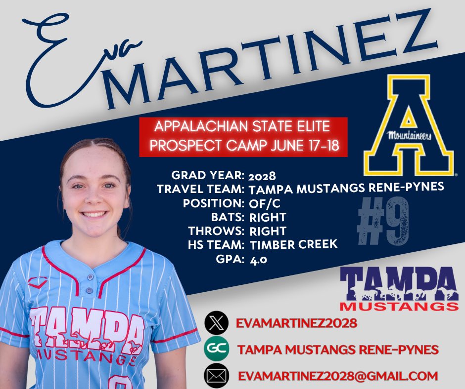 Eva Martinez 2028 (@evamartinez2028) on Twitter photo So excited to be going to App. state for their elite prospect camp!! <a href="/MustangsPynes27/">Tampa Mustangs Rene-Pynes 16U</a> <a href="/whitjones25/">Whitney Jones</a> <a href="/AleeexIbarra/">Ibarra-Fernandez</a> <a href="/MattAlberghini/">Matt Alberghini</a> So excited to be going to App. state for their elite prospect camp!! <a href="/MustangsPynes27/">Tampa Mustangs Rene-Pynes 16U</a> <a href="/whitjones25/">Whitney Jones</a> <a href="/AleeexIbarra/">Ibarra-Fernandez</a> <a href="/MattAlberghini/">Matt Alberghini</a>
