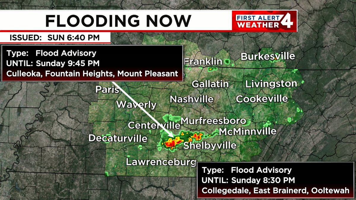 FLOODING IS OCCURRING.  Turn around, don't drown!  In the event of rising water, seek higher ground immediately.  Tune to WSMV4 for the latest on this dangerous situation. #FirstAlert