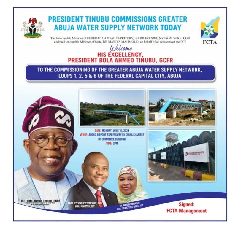 Commissioning of projects will continue today with the Greater Abuja Water Supply Network.