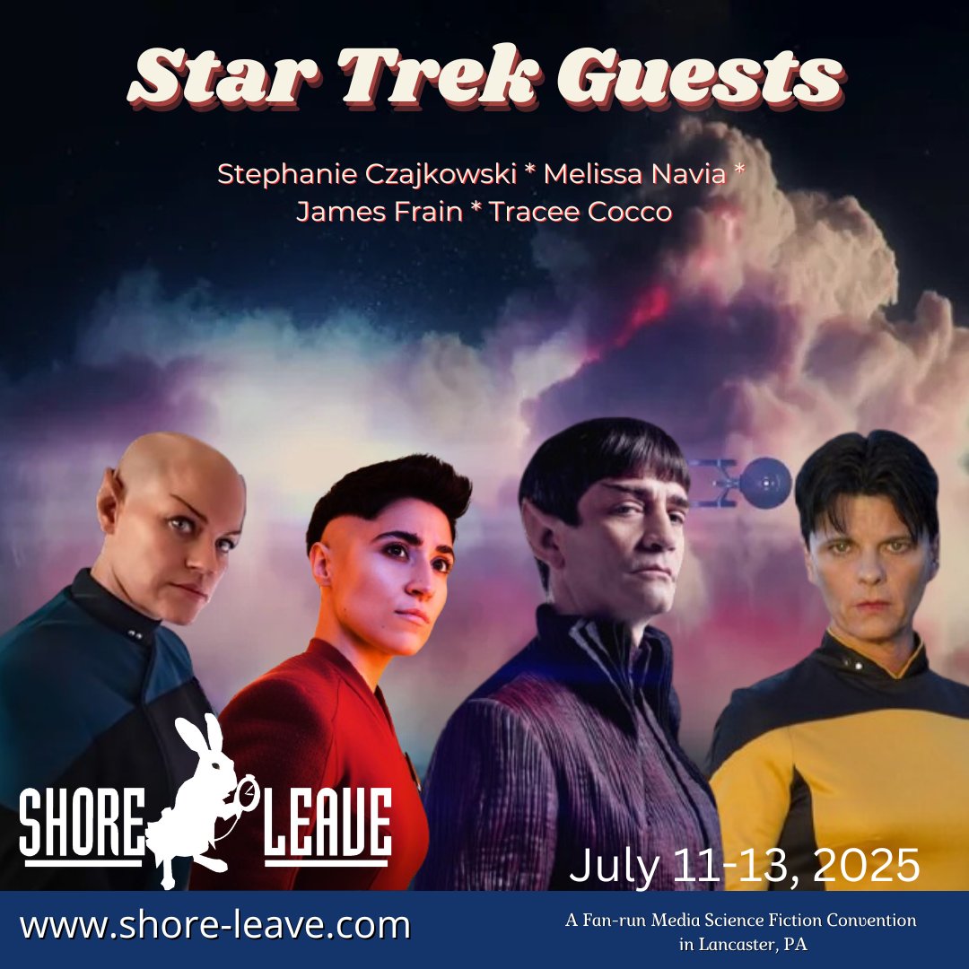 Shore Leave will have some amazing Star Trek guests this year: Stephanie Czajkowski, Melissa Navia,  James Frain, and Tracee Cocco. In Lancaster, PA July 11–13, 2025. shore-leave.com
<a href="/jamesfrain2/">james frain</a>
<a href="/mcnavia/">Nunya</a>
@skisays
<a href="/realtraceecocco/">Tracee Lee Cocco</a>