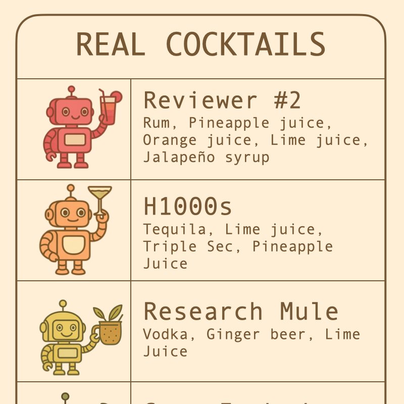 ZhaoMandi's tweet image. Our lab at Stanford usually do research in AI &amp;amp; robotics, but very occasionally we indulge in being functional alcoholics -- Recently we hosted a lab cocktail night, and created drinks with research-related puns like &apos;reviewer#2&apos; and &apos;make 6 figures&apos;, sharing the full recipes…
