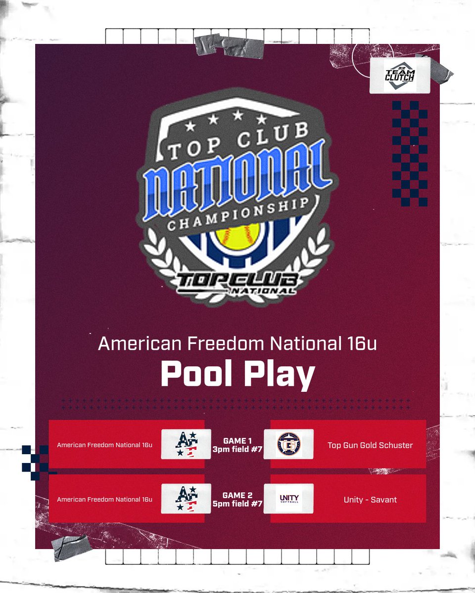 Pool play schedule is out for the Top Club National Championship in Shawnee, Ok. Games start this Thursday at Firelake Softball Complex. You can follow us on both GameChanger and AGL #020546. #AFSBALL #RecruitAFSB #TeamClutch3N2