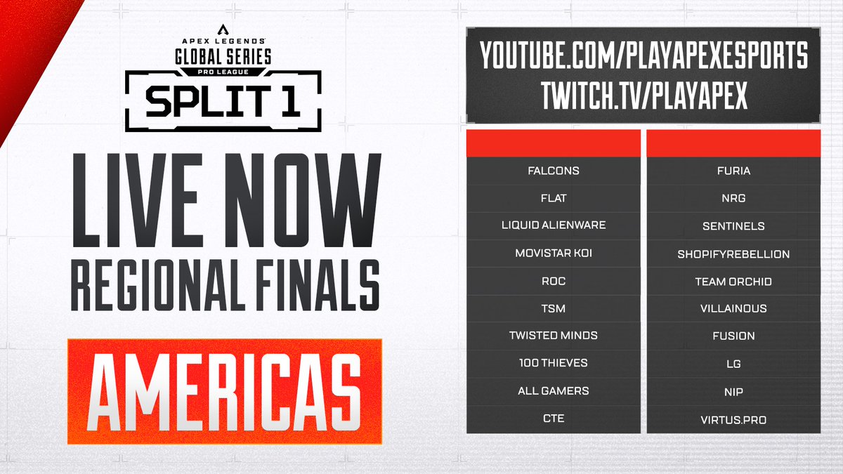 Americas Regional Finals is live NOW

twitch.tv/playapex