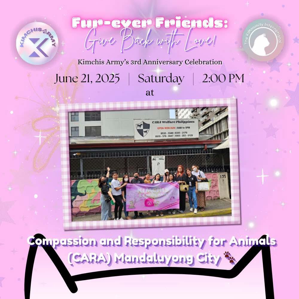 kimchisArmy's tweet image. Kimchi's Army celebrates its 3rd anniversary with a cat food donation to CARA, continuing its "Fur-ever Friends" tradition to honor Kim's love for animals. 
Donations and messages of support are welcome. 🫶😻

THREE YEARS OF KA
#CelebratingWithKA
#HORI7ON #호라이즌 
#HORI7ON_KIM