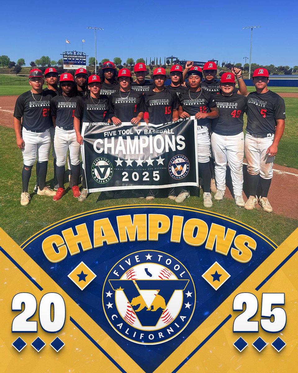 Five Tool California (@fivetoolca) on Twitter photo 🏆CHAMPIONS🏆
Congrats to <a href="/Admiralsbasebal/">Admiralsbaseball</a> National on winning the Upperclass National Division of the <a href="/FiveTool/">Five Tool Baseball</a> California NorCal West WS Qualifier!
#WatchEm 🏆CHAMPIONS🏆
Congrats to <a href="/Admiralsbasebal/">Admiralsbaseball</a> National on winning the Upperclass National Division of the <a href="/FiveTool/">Five Tool Baseball</a> California NorCal West WS Qualifier!
#WatchEm