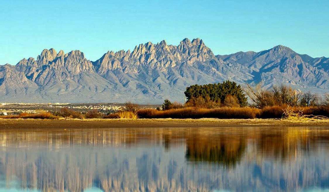 Chipper24's tweet image. On the banks of the Rio Grande with the Organ Mountains in the background.