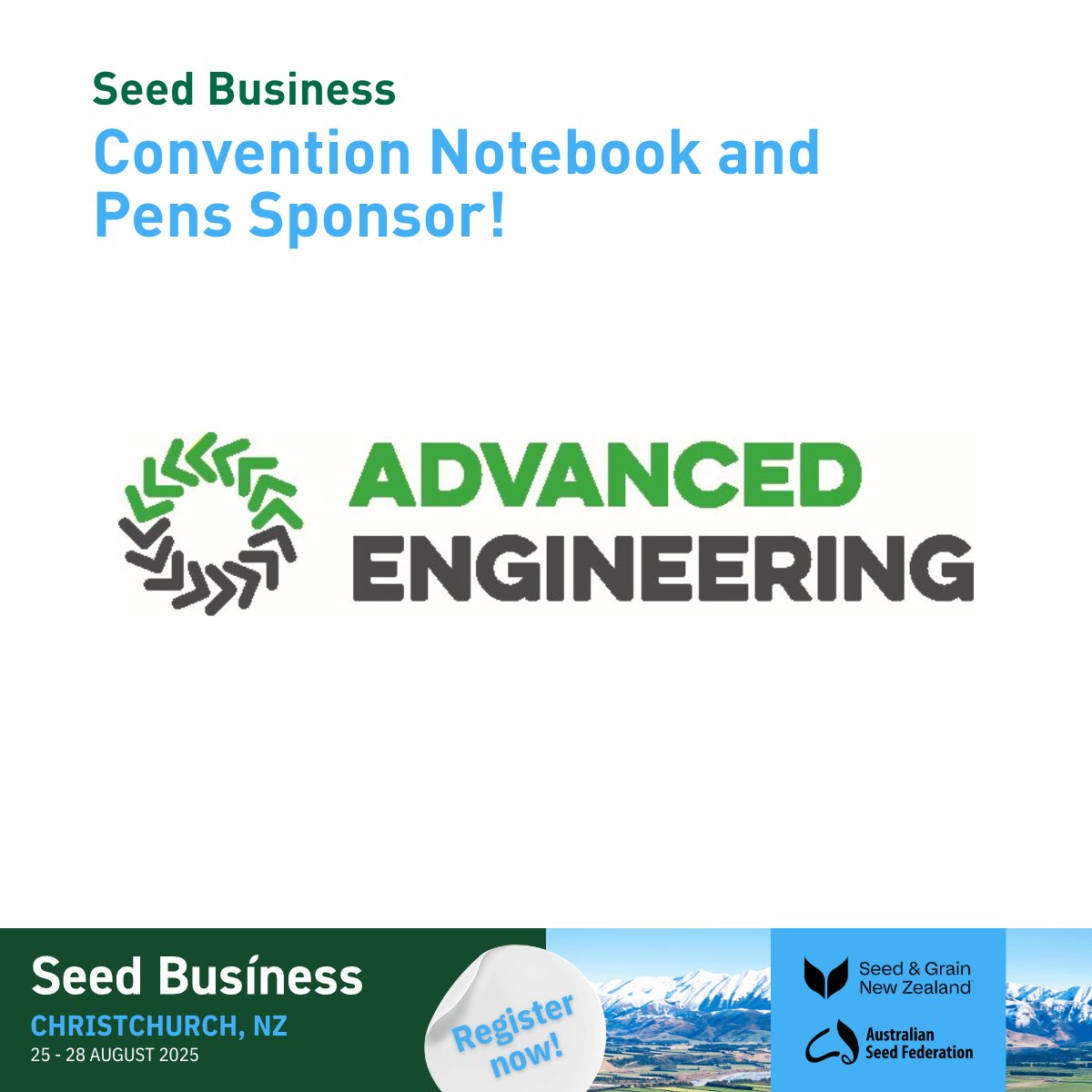 Grateful to have Advanced Engineering with us as the Convention Notebook and Pens Sponsor for Seed Business 2025! 🌾

Be there: eventbookings.com/b/event/seed-b…
