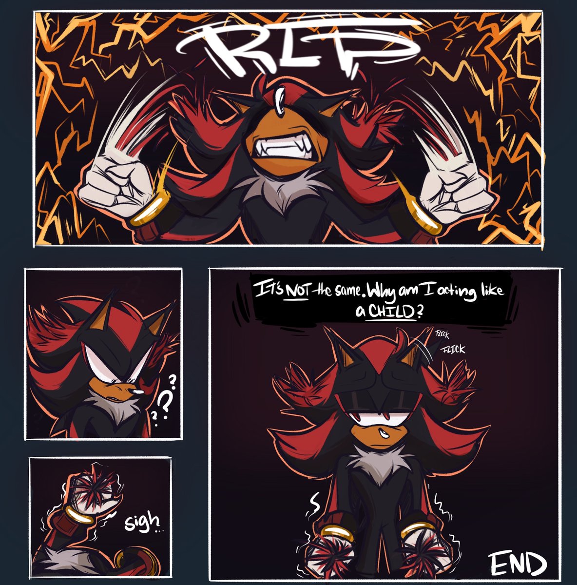 MacMonsterArt's tweet photo. Wooh, boy! This comic took me longer than I expected, but here it is. Sorry to keep you guys waiting.

This is the origin of Shadow fixing his quills, and it's not a happy one.

Poor Hot Topic :(

#ShadowTheHedegehog #SonicTheHedgehog #sonic #sthcomic #MariaRobotnik https://t.co/henHY0q42X