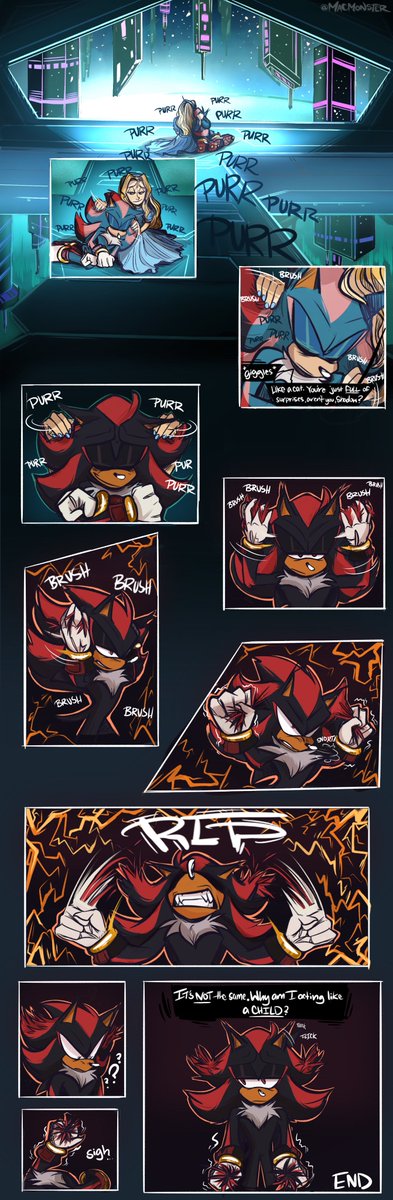 MacMonsterArt's tweet photo. Wooh, boy! This comic took me longer than I expected, but here it is. Sorry to keep you guys waiting.

This is the origin of Shadow fixing his quills, and it's not a happy one.

Poor Hot Topic :(

#ShadowTheHedegehog #SonicTheHedgehog #sonic #sthcomic #MariaRobotnik https://t.co/henHY0q42X