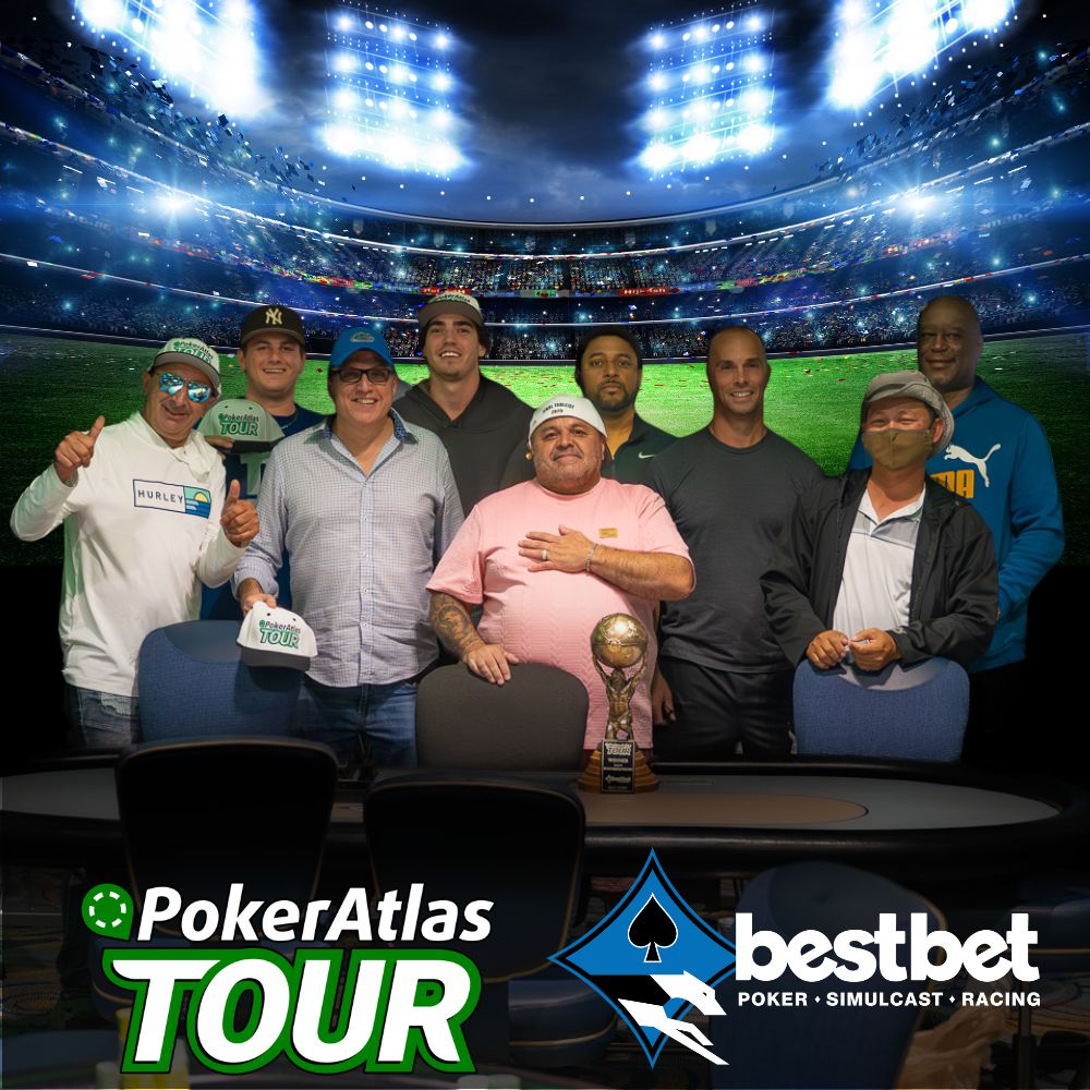 PokerAtlasTour's tweet image. We have reached the final table of our title event here @bestbet_jax in St. Augustine, presented by @PokerAtlas.
Payouts
1st$49,729
2nd $33,152
3rd$24,468
4th$18,253
5th$13,765
6th$10,495
7th$8,090
8th$6,307
9th$4,973
