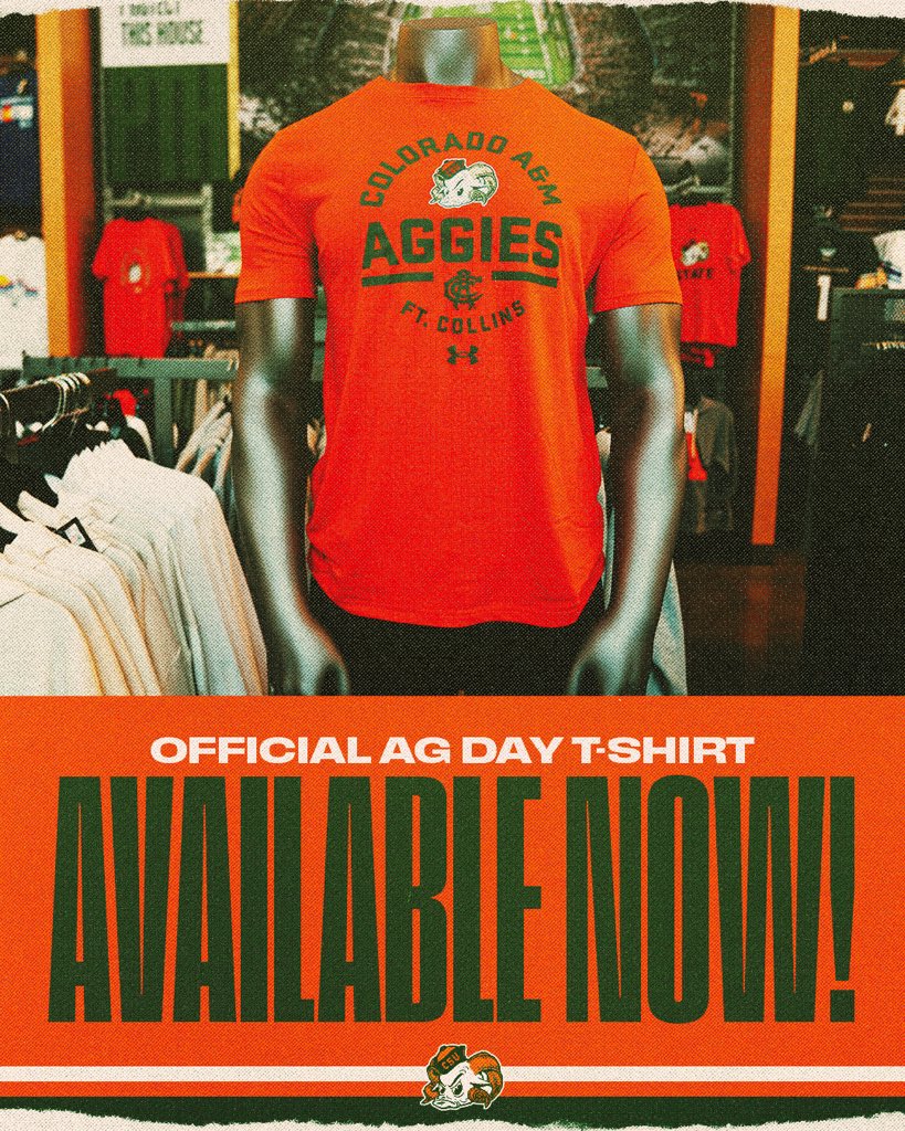 The official Ag Day t-shirt is 𝗛𝗘𝗥𝗘! 🔶 

Snag yours today &amp; get ready for September 6th vs. Northern Colorado!

👕 shop.csurams.com

#Relentless x #CSURams