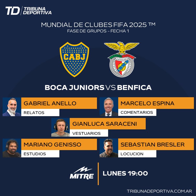 TribunaDeporOK's tweet photo. #MundialDeClubes
#Boca #Benfica
🎙 @anellogaby
🎙 @marceloespina8
🎙 @SaraceniGian
🎙 @MarianoGenisso
🎙 @locutoro
📻 @radiomitre https://t.co/EYXUR6ouFU
