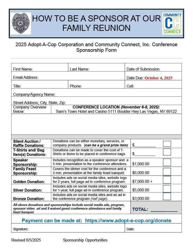AdoptACopNV's tweet photo. We invite you to this special event. There are many ways to participate, so please share the with as many people, businesses and social platforms you can. We really appreciate it !

ADOPT-A-COP CORPORATION AND COMMUNITY CONNECT. 
First Annual Conference Reunion. https://t.co/wSomU8bZiP