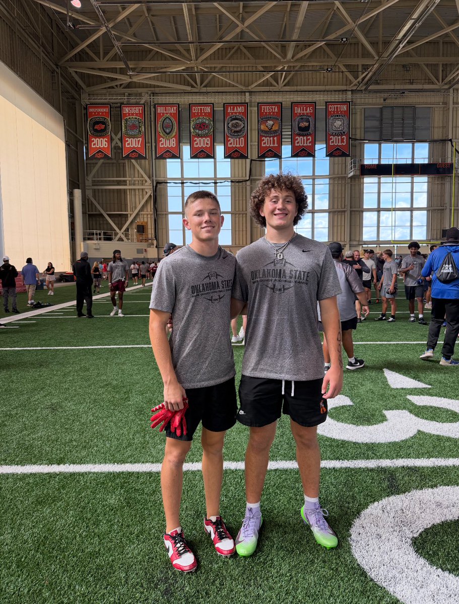 DawsonSteveson's tweet photo. Had a great time @CowboyFB camp today! @kymurrell3 @KarrsonDavis @Cash_Keys2 @KWright_7 https://t.co/WxXdzNBgDp