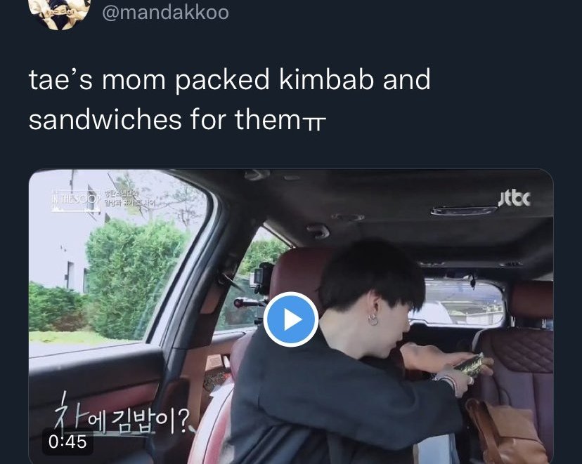 Jungkook's mom casually telling Jimin I love you.
Tae's mom making food for "all of her sons".
Hobi's mom insisting for all members who want to gain weight to come, for her to feed them.
Hobi's dad showing affection to all members and especially to Yoongi now.
Jimin's dad having
