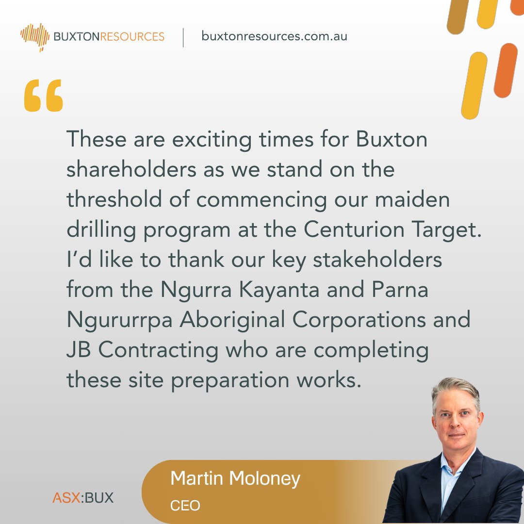 BuxtonResources's tweet photo. $BUX CEO Martin Moloney comments on the commencement of earthworks at the Centurion IOCG target, marking a key step toward the companyโs maiden drilling program in the West Arunta.
Read ๐ https://t.co/7t8zutDe3J
#ASX #BUX $BUX.ax #Copper #Gold #IOCG #Centurion #WestArunta https://t.co/damGsUDjbR
