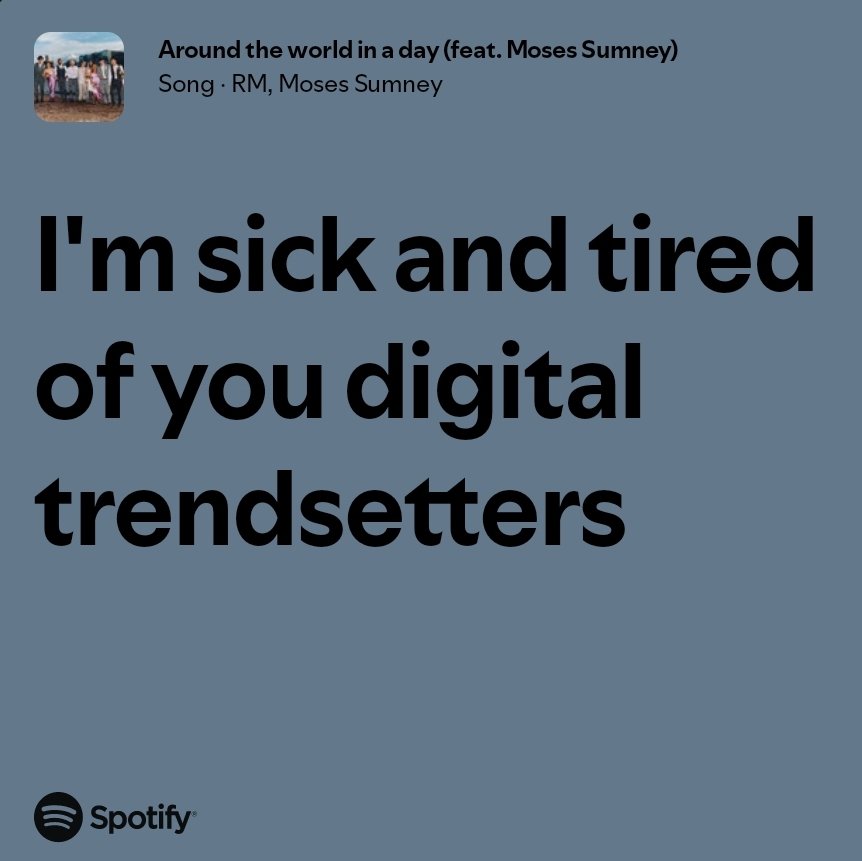RMofBTS_Lyrics's tweet image. RM - Around the world in a day ft. Moses Sumney
💿open.spotify.com/track/0AncHqGe…