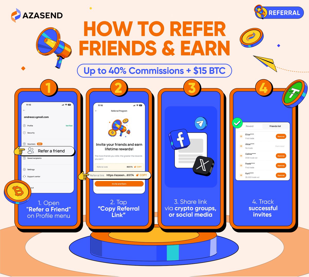 azasend's tweet photo. 💸 Refer Friends &amp; Earn Up to 40% Commission + $15 in BTC!

Get your referral link on Azasend, share it, and earn — no limits 📈
Track invites, watch your earnings grow — all automatic.

Drop your link below. Start referring. Start earning today 👇 https://t.co/fW8H26GGHm