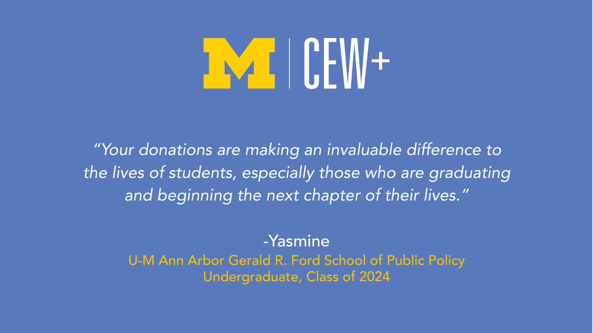 CEWatUM's tweet image. With your support, U-M students like Yasmine can overcome financial barriers that may keep them from graduating. Give today to make a difference! donate.umich.edu/Mv74M