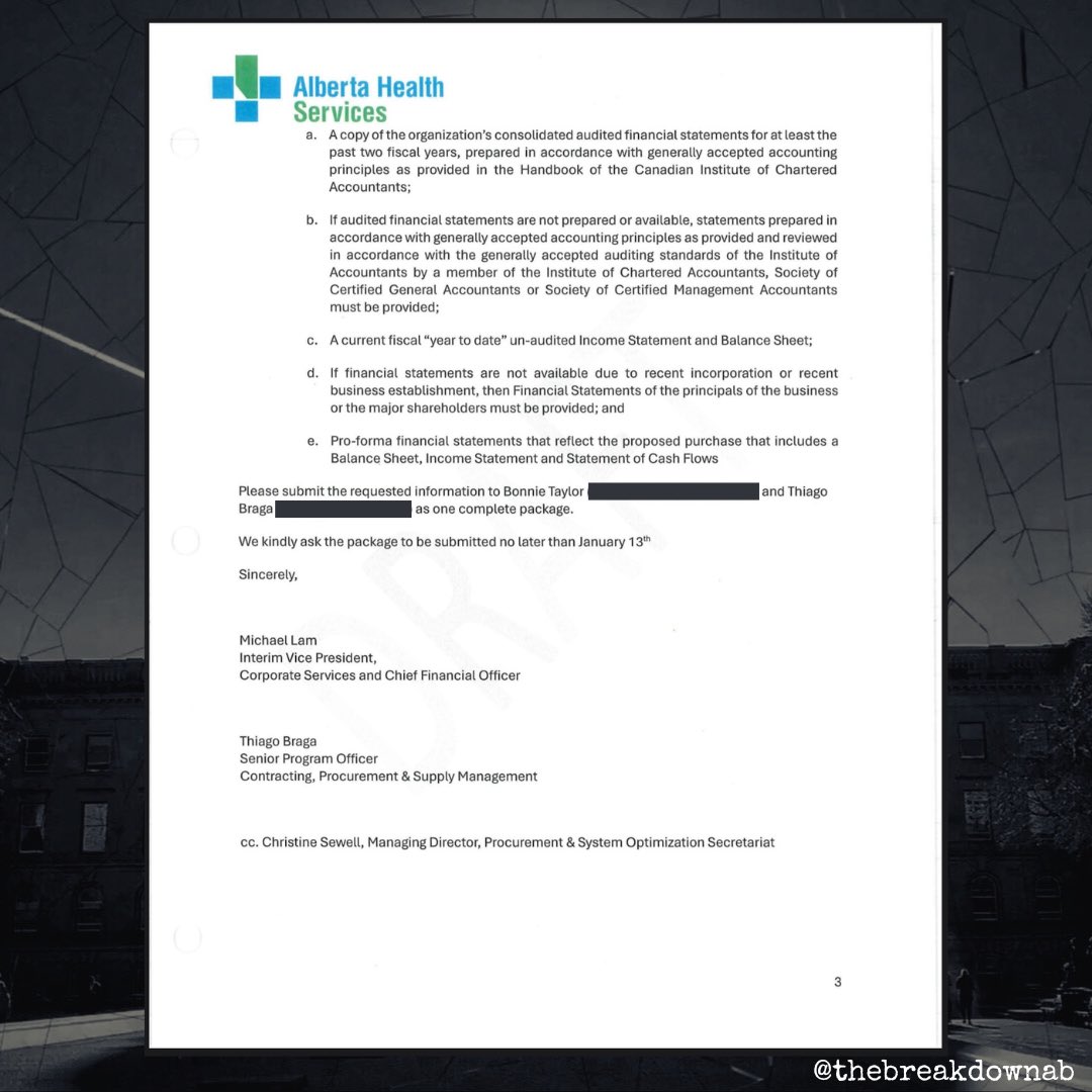 From the sworn affidavit by the former AHS CEO…

This is sworn as a draft copy of the letter AHS wanted to send to a charter surgical facility as part of their investigation into conflict of interests.

Allegedly, the govt refused to let it be sent. 

/1

#abpoli #cdnpoli