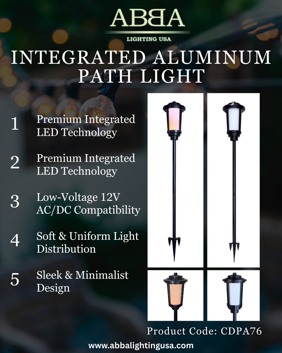 ABBALightingUSA's tweet image. Step into style with our Integrated Aluminum Path Light (CDPA76) – a perfect blend of function and elegance.
Give your pathways the glow they deserve.
💡 Discover more at abbalightingusa.com
#PathLighting #OutdoorStyle #LEDLighting #ABBAUSA #LandscapeLighting #ModernDesign