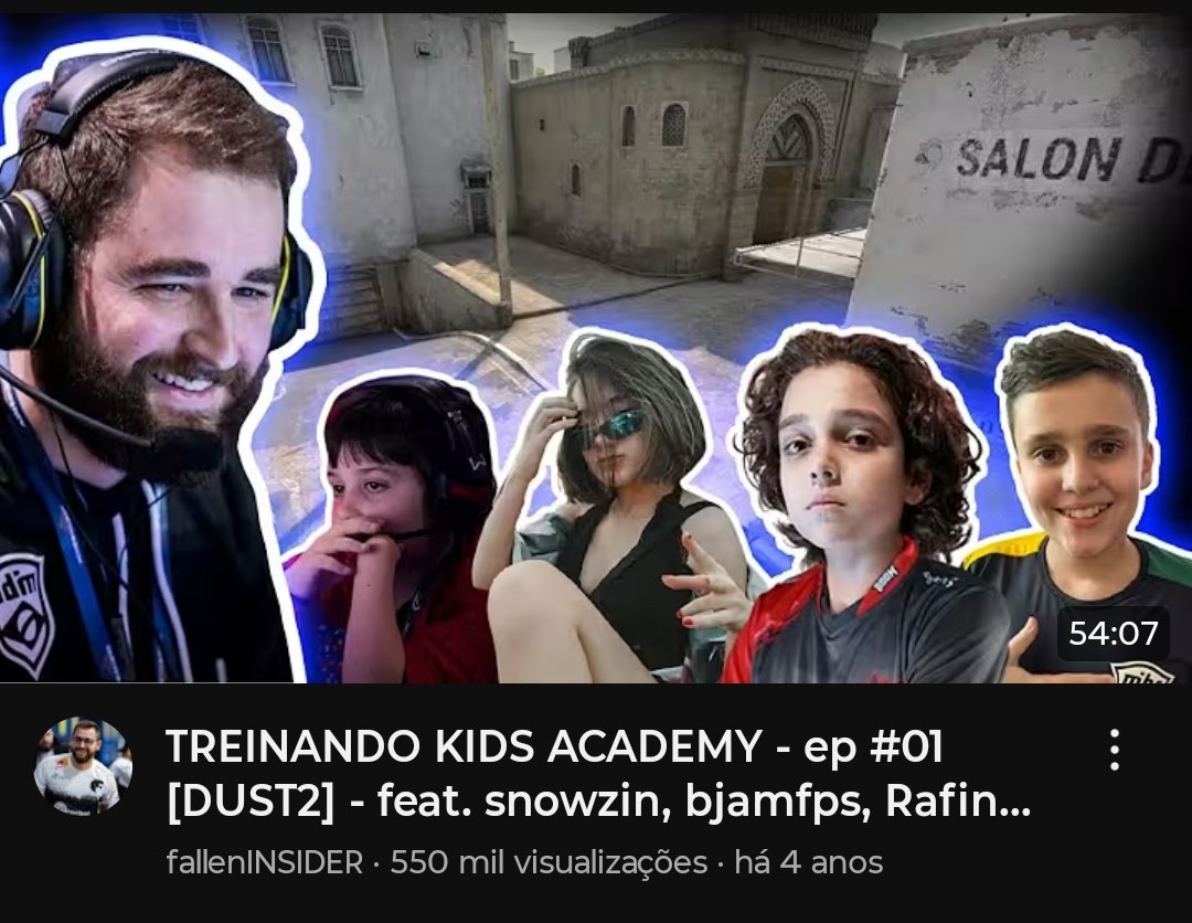 4 anos atrás o Fallen fazia uma série da Kids Academy ensinando táticas para as crianças do cenário na época. Uma dessas crianças era snowzin.

Semana que vem eles se enfrentam em um playoffs de Major.