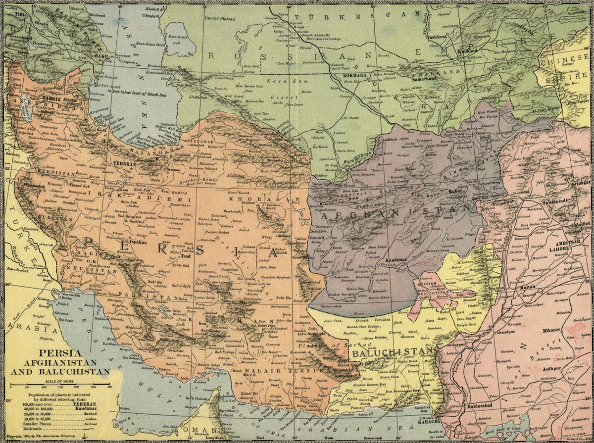 History, #maps, and borders: ''#Persia, Afghanistan and Baluchistan'' (published by The Americana Company, 1904) 
#map #history #geography #war #borders #empire #Iran #Tehran #Baluchistan #Iraq #Palestine #Israel #Arabia #Syria #Turkiye #Armenia #Azerbaijan #Georgia #Russia