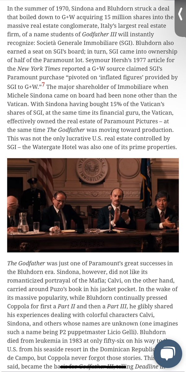 miketheking1517's tweet image. The downfall of Michael Corleone in The Godfather has an astonishing resemblance to the life of Michele (Michael) Sindona.

He too colluded with Vatican bank through a company as specific as Immobiliare.

Corleone also was highly involved with the film industry, as was Sindona.