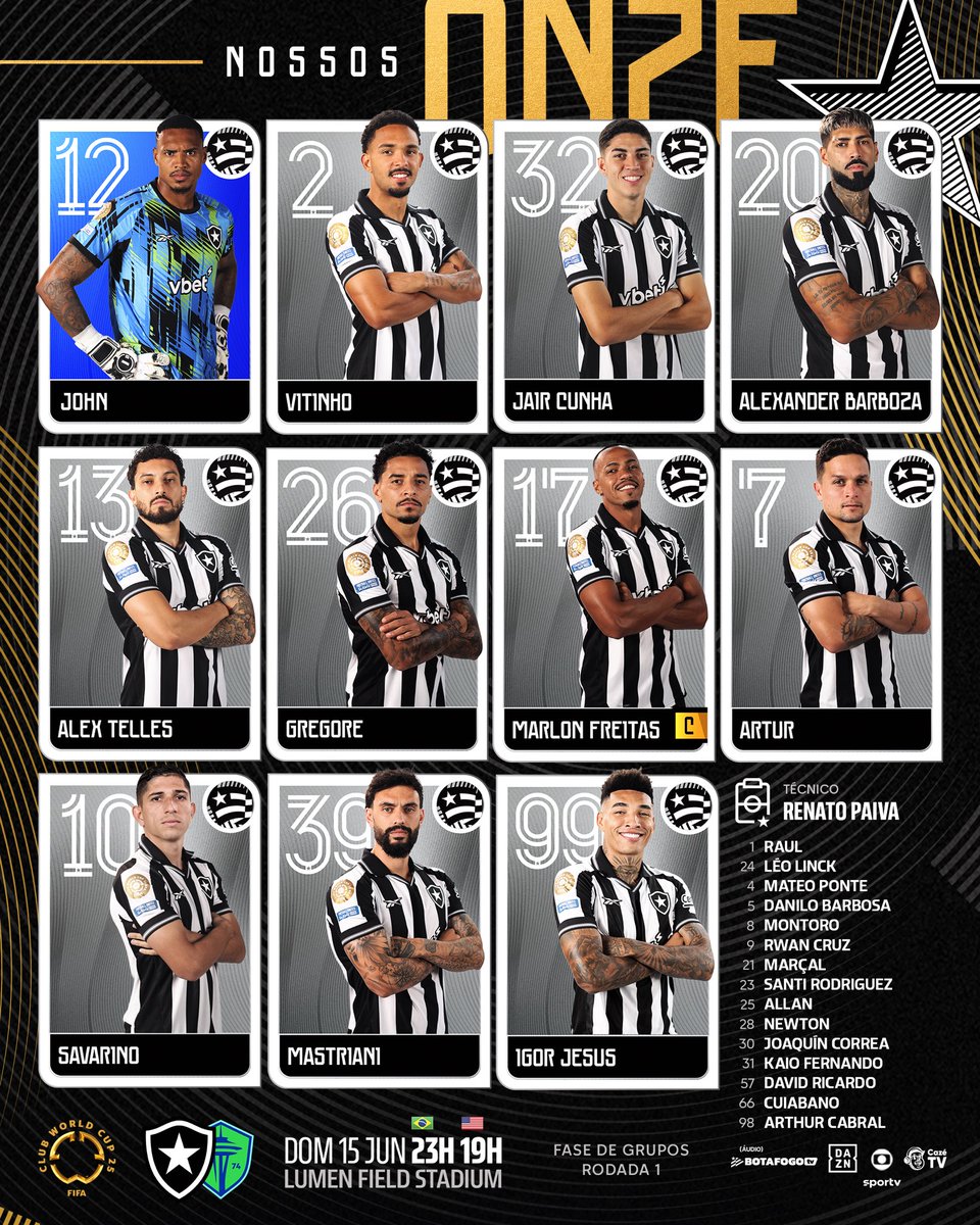 Botafogo's tweet photo. O Glorioso Botafogo está definido para a estreia na Copa do Mundo de Clubes! ⚽️🇺🇸 #VamosBOTAFOGO #FIFACWC #TakeItToTheWorld 

📲 Todos os jogos do Glorioso no app DAZN, grátis. Cadastre-se em: https://t.co/oXCYJqDpOc https://t.co/fIErRKTIYk