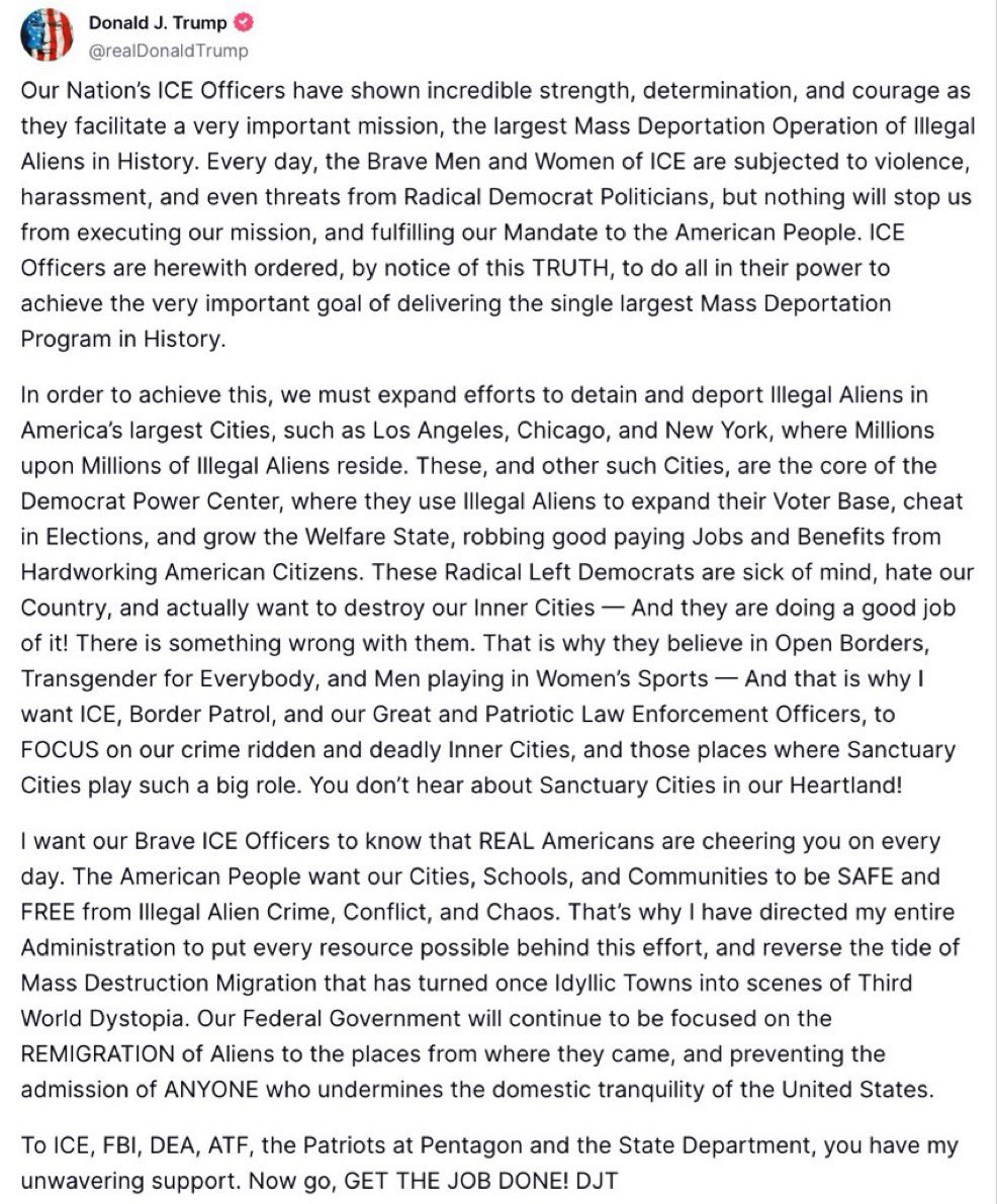 DarrigoMelanie's tweet photo. Trump is going after Blue cities based on nothing more than the crazy, conspiratorial voices in his head.

He’s already violating our 1st, 4th, 5th &amp; 14th Amendments, and deploying the U.S. military against citizens in L.A.

This is what authoritarianism looks like. https://t.co/FtwMKsxv58