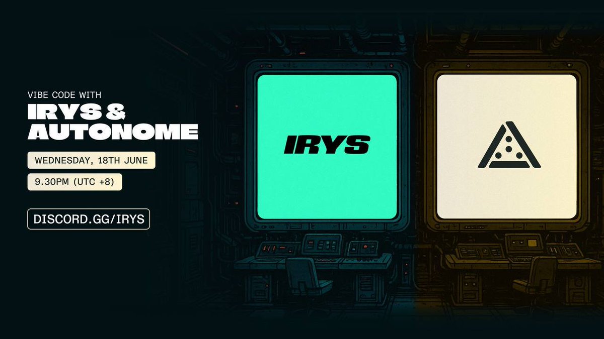 0xautonome's tweet image. did someone say vibe coding, cos we&apos;re in! 💻

we&apos;re teaming up with our friends over at @irys_xyz for a live session on vibe coding agents, and how to store training data the right way. 

session will be led by @xaitoshi_ and @Snowsledge0x, mark your calendars! 

📅 Wednesday,…
