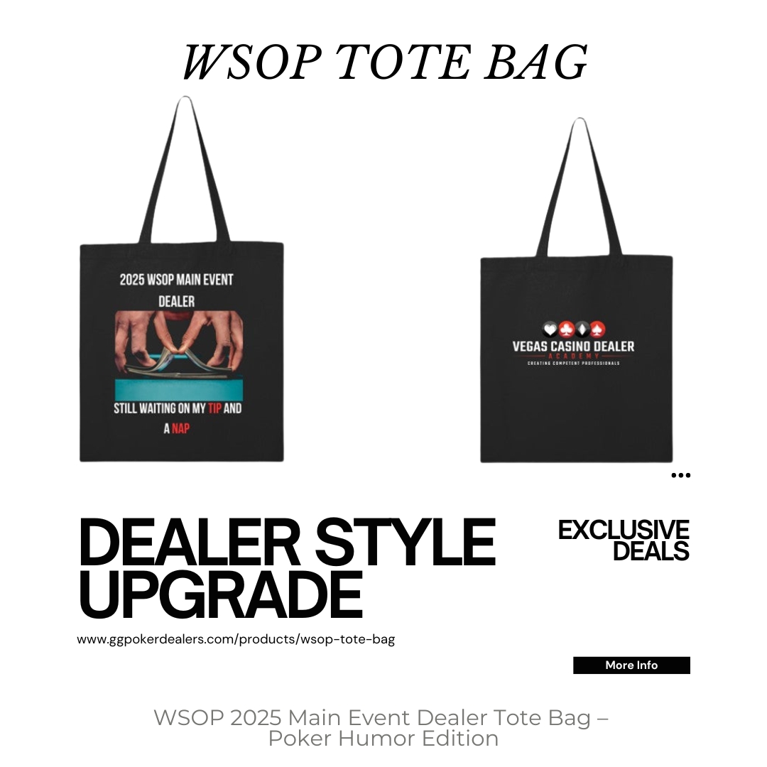 HpyVegasDealer's tweet photo. Dealer Style Upgrade

🔥 Step Up Your Breakroom Game

The ultimate tote for WSOP dealers – stylish, sturdy, and just $20. You bring the shuffle, we bring the bag.

💼 Buy now at: 🎒 Order before they’re gone: https://t.co/SEdAkBJdjS

#VegasDealers #WSOPReady #PokerGear https://t.co/9E0e0D0t4l