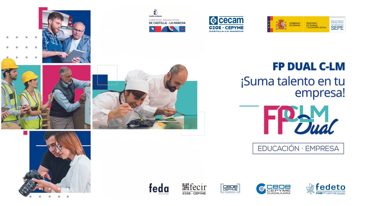 ¡Suma talento en tu #empresa! Apuesta por la FP Dual y participa hoy en la #formación de los profesionales del mañana.

Toda la información sobre FP Dual #castillalamancha en el Servicio de Asesoramiento #FPLaboralCLM de las Organizaciones empresariales de tu provincia:

👉