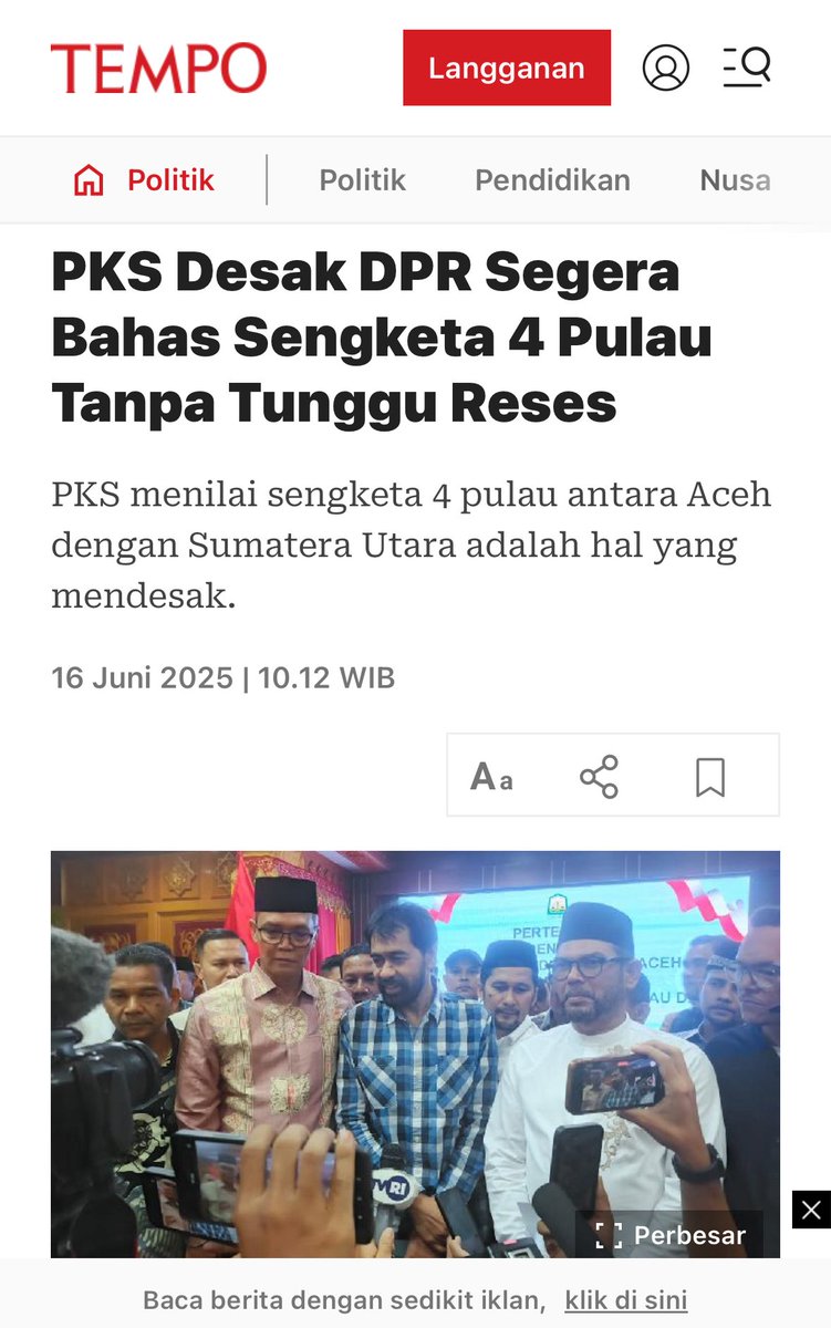 ACEH LAGI

DPR agar segera Rapat fasilitasi sengketa pulau Aceh.  

Jangan tunggu selesai RESES.
Ini darurat.

Pimpinan negeri harus memahami suasana kebathinan rakyat Aceh.
.
