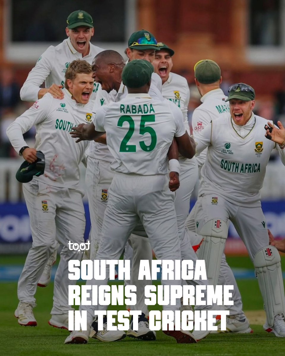 tootaffairs's tweet photo. History made at Lord’s! 🏆🇿🇦 South Africa wins their first-ever WTC title!

#WTCFinal2025 #Proteas #SouthAfricaCricket #CricketHistory #AidenMarkram #LordsofCricket https://t.co/1t93VztCNG