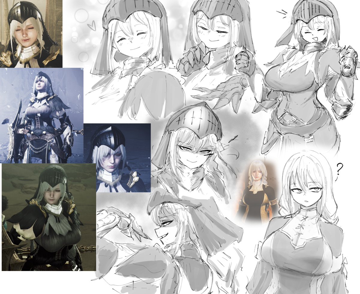 Some MonHun Nun doodles.
Miss not randomly crashing when playing via multiplayer. But I'll make do.