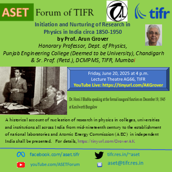 ASET_TIFR's tweet photo. ASET Colloquium on June 20 by Arun Grover. YouTube Live: https://t.co/WwpMWcSspv. https://t.co/TKSyhqRfRZ