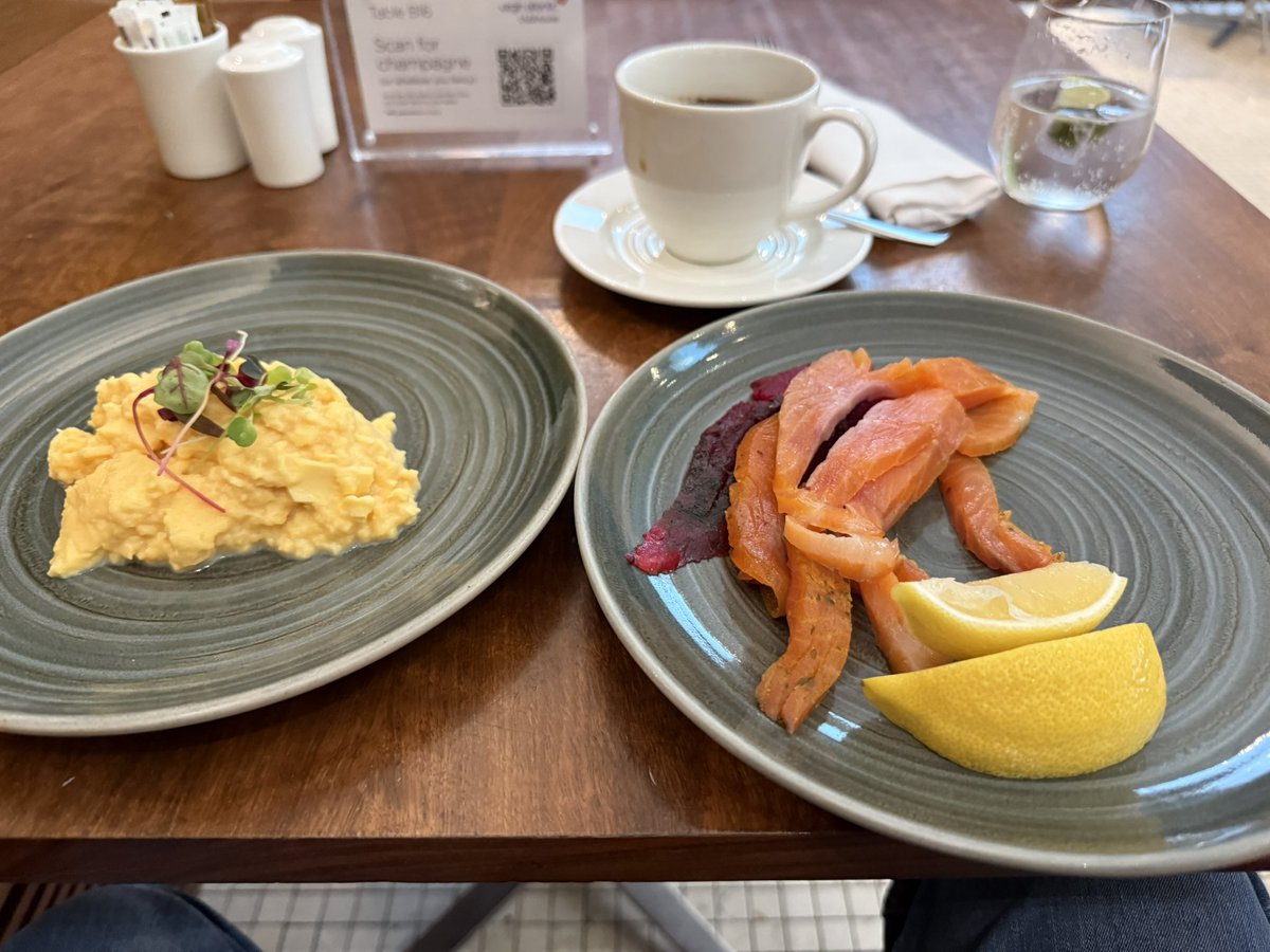 Smoked trout and scrambled eggs and black coffee for breakfast… this is going to be a healthy New York trip!