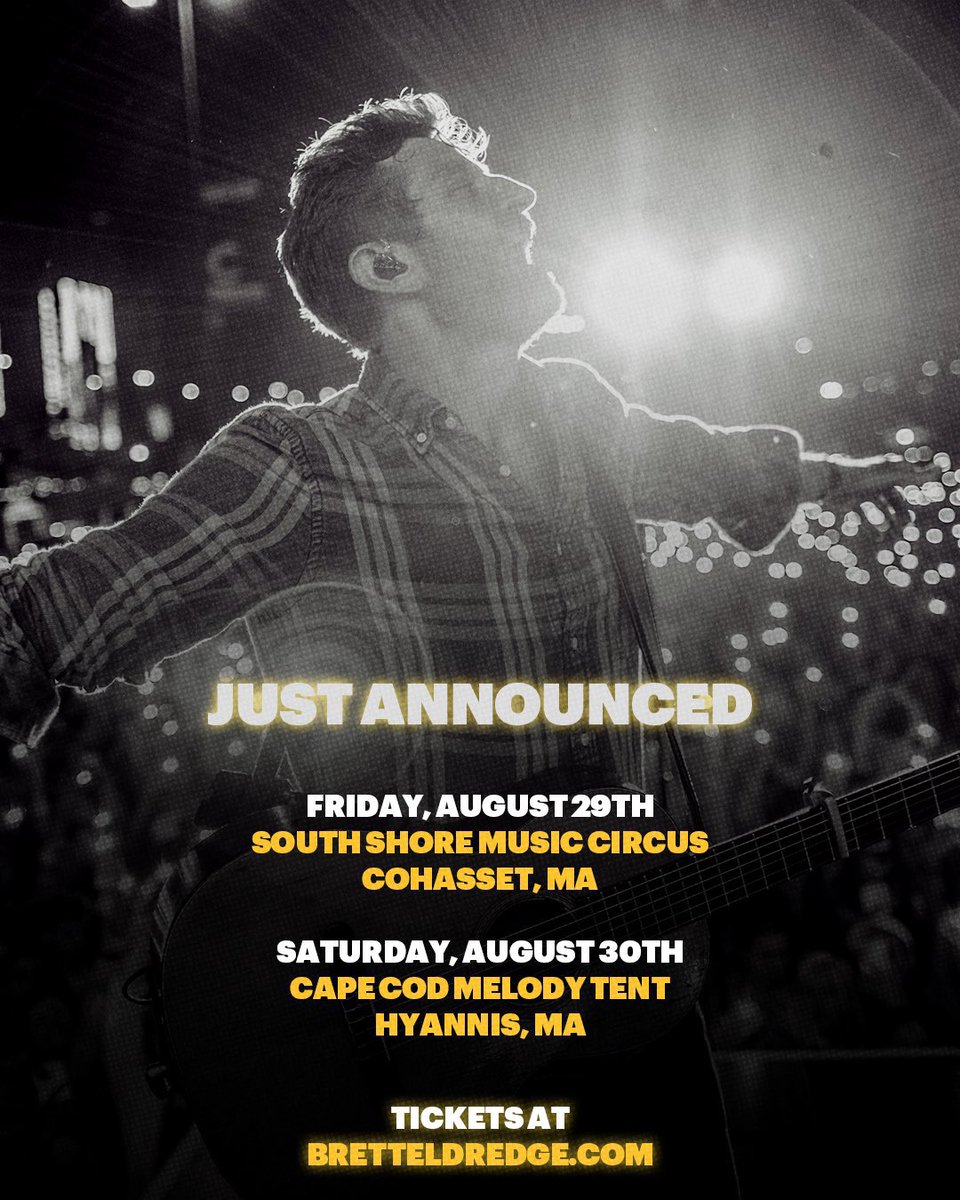 BrettEld76199's tweet image. Massachusetts, I’m coming for ya! After a season of holiday shows, I’m fired up to play new music again—no Christmas songs this time.

Locals get first dibs—fan club pre-sale starts Thursday at 10 AM ET. General on-sale is Friday! Grab your tickets at bretteldredge.com.