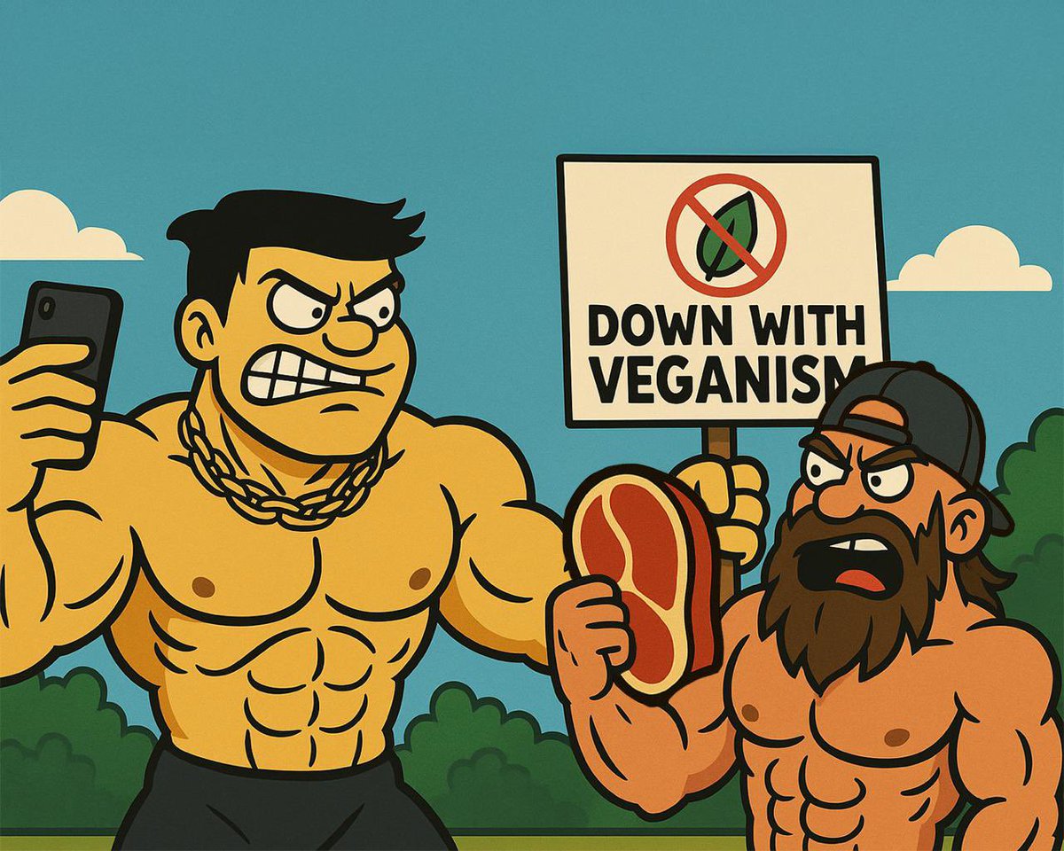 EddCoin42331's tweet photo. π’ BREAKING:
The Carnivore Bros just launched their own protestβ¦ against salad. π₯©π₯
No plants. No peace.
Just protein, primal rage & steak-fueled selfies.
#DownWithVeganism #MeatMob #AlphaEatsOnly #CarnivoreRevolution https://t.co/MfMavLDdHq