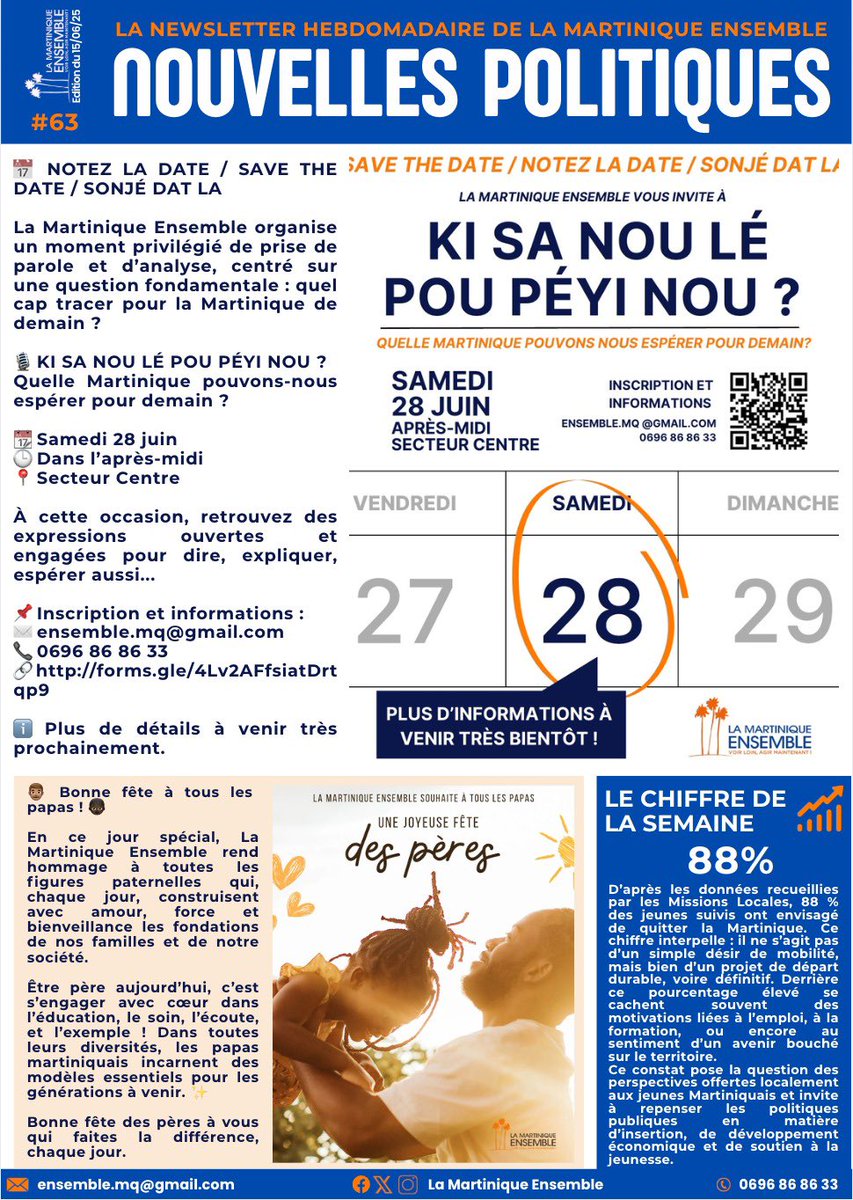 63eme édition de la newsletter de la Martinique Ensemble
Bonne lecture !