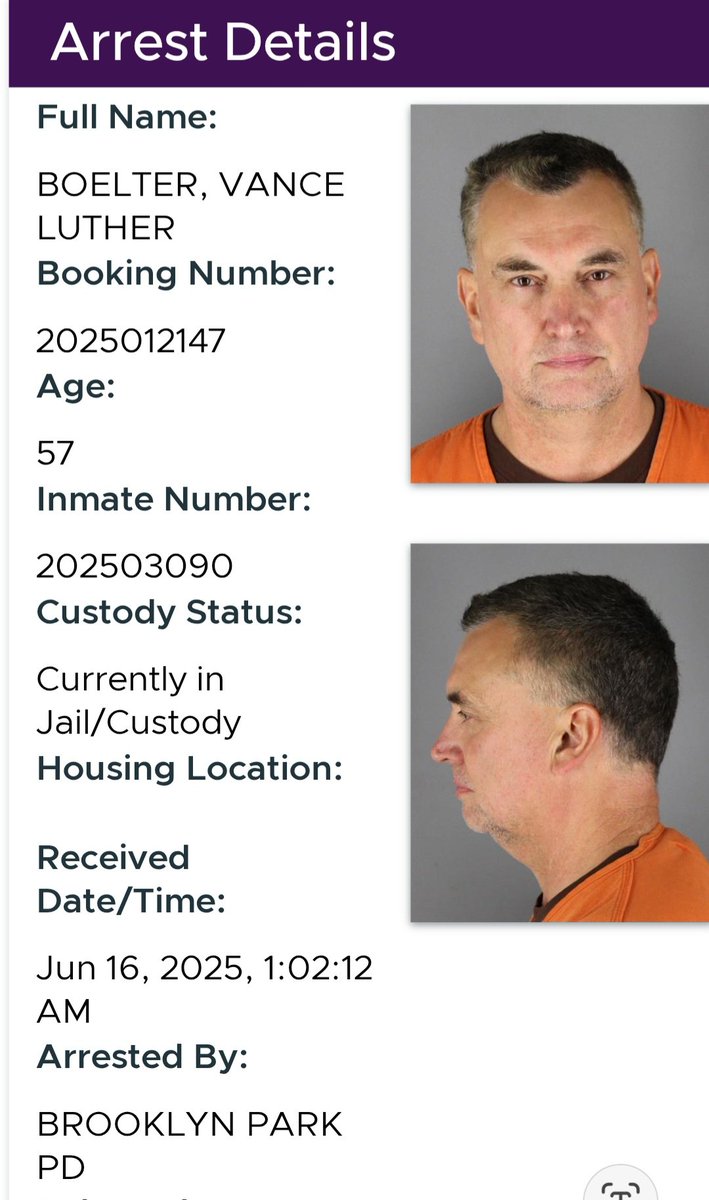 PaulBlume_FOX9's tweet image. #BREAKING: Vance Luther Boelter booked into Henn Co Jail. Inmate #202503090. For now, Boelter facing 2nd degree murder & attempted murder charges in state court. No 1st court date listed. In MN, prosecutors must go to a grand jury to indict on a charge of Murder-1. @FOX9