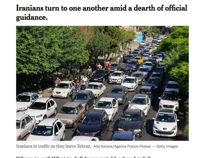 manujosephsan's tweet image. Iranians fleeing Tehran in the middle of war is more orderly and aesthetic than any given moment in any Indian city.