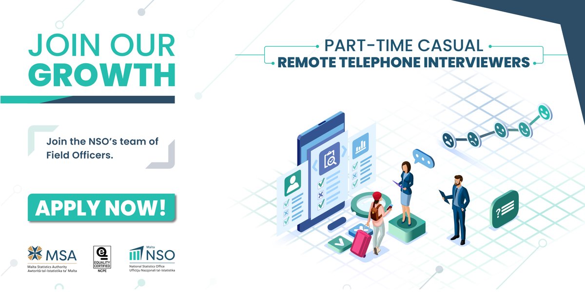 We are seeking motivated individuals to join our dynamic team as Casual Part-Time Remote Telephone Interviewers. This fully remote opportunity offers flexible hours and the chance to contribute to nationally significant statistical surveys.

Apply on: nso.gov.mt/Jobopportuniti…