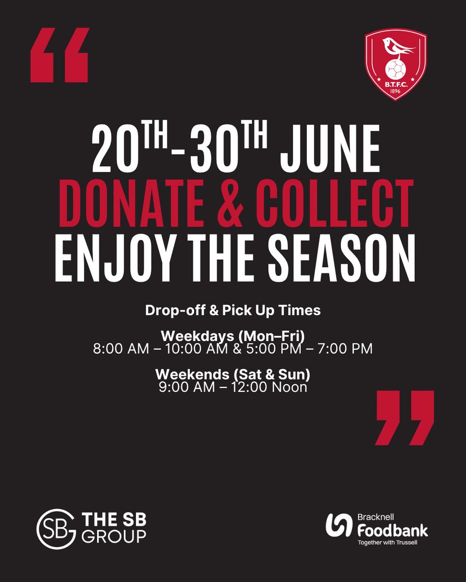 Bracknell Town FC (@bracknelltownfc) on Twitter photo ๐๐๐ ๐พ๐ค๐ช๐ฃ๐ฉ๐๐ค๐ฌ๐ฃ ๐ฝ๐๐๐๐ฃ๐จ!โฃ
โฃ
This Friday (20th), if you registered for a free season ticket, youโll be able to donate and collect your ticket from ๐๐๐ ๐๐ฝ ๐๐ฉ๐๐๐๐ช๐ข, ๐ฝ๐ค๐ฉ๐ฉ๐ค๐ข ๐๐๐๐๐ค๐ฌ, ๐๐๐ฃ๐๐๐ช๐ง๐จ๐ฉ.โฃ
โฃ
Keep an eye on our social channels ๐๐๐ ๐พ๐ค๐ช๐ฃ๐ฉ๐๐ค๐ฌ๐ฃ ๐ฝ๐๐๐๐ฃ๐จ!โฃ
โฃ
This Friday (20th), if you registered for a free season ticket, youโll be able to donate and collect your ticket from ๐๐๐ ๐๐ฝ ๐๐ฉ๐๐๐๐ช๐ข, ๐ฝ๐ค๐ฉ๐ฉ๐ค๐ข ๐๐๐๐๐ค๐ฌ, ๐๐๐ฃ๐๐๐ช๐ง๐จ๐ฉ.โฃ
โฃ
Keep an eye on our social channels