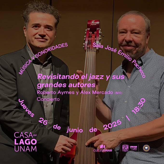 CulturaUNAM (@culturaunam) on Twitter photo ¿List@s para más #jazz de altos vuelos en nuestra <a href="/UNAM_MX/">UNAM</a>? No te puedes perder al enorme pianista mexicano <a href="/alexmercadojazz/">Alex Mercado</a>, a dúo con Roberto Aymes en el contrabajo, en <a href="/CasadelLago/">Casa del Lago UNAM</a>! 🎼👇
¡Juntos recorrerán la música de de Victor Young, Miles Davis, Charlie Parker, Cole Porter ¿List@s para más #jazz de altos vuelos en nuestra <a href="/UNAM_MX/">UNAM</a>? No te puedes perder al enorme pianista mexicano <a href="/alexmercadojazz/">Alex Mercado</a>, a dúo con Roberto Aymes en el contrabajo, en <a href="/CasadelLago/">Casa del Lago UNAM</a>! 🎼👇
¡Juntos recorrerán la música de de Victor Young, Miles Davis, Charlie Parker, Cole Porter